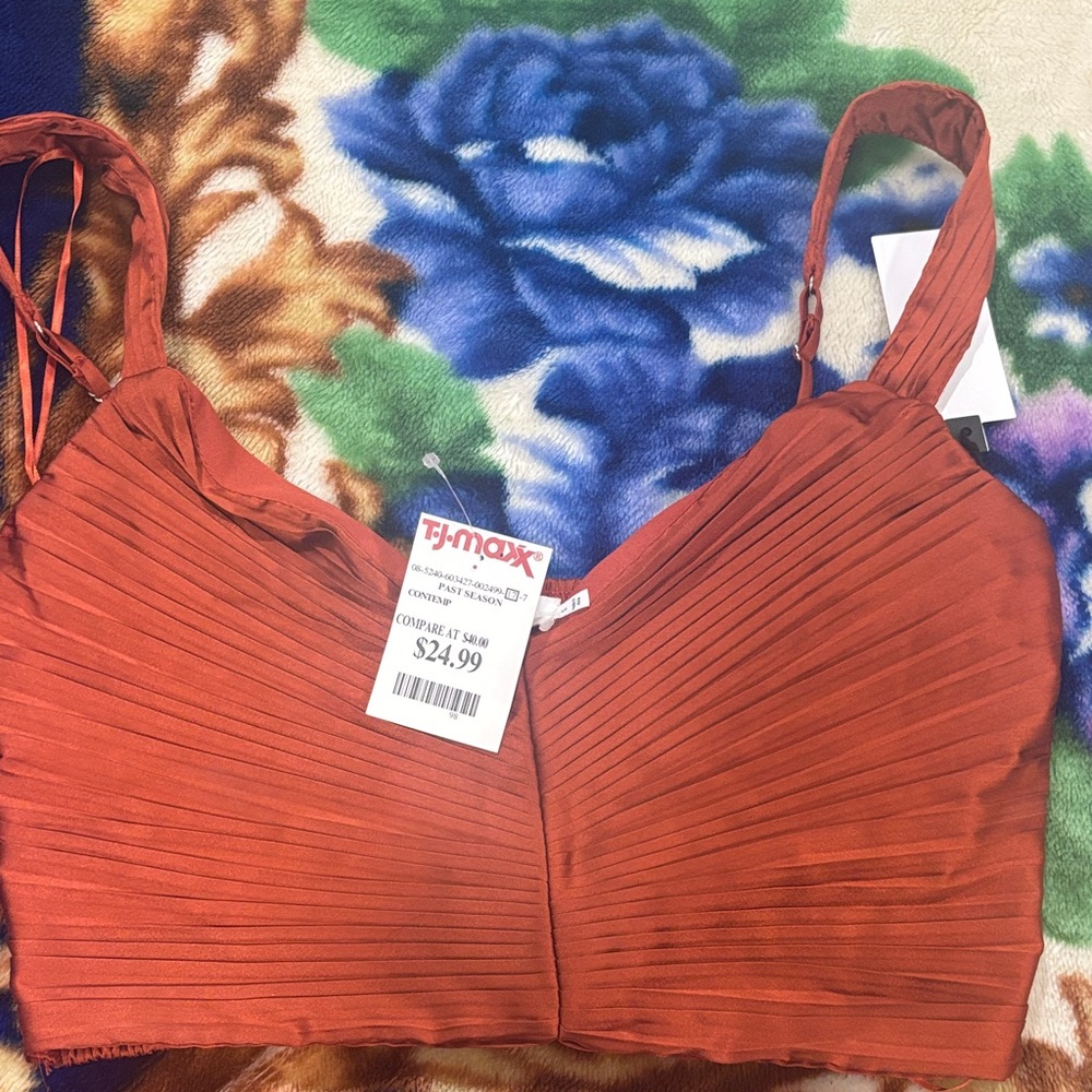 Astr Rust Pleated Crop Top